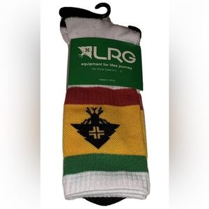 LRG Lifted Research Group Crew Socks 1 Pair Men 6.5-12 White Red Black Tree Logo